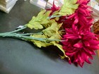 18  Giant Silk Mum Bush  6  Blooms  Garnet King Red  5 Stems Shaggy Flowers 