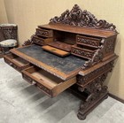Arrives July 2025 French Antique Black Forest renaissance Desk In Oak   Leather