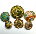 Antique French Enamel Button Lot Champleve Pierced Shank Steel Cuts Open Work