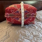 Vintage Large Wooden Sewing Trinket Storage Basket Red Hand Painted With Lid