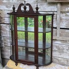 1940s Ferguson Mahogany Curved Glass Mirror Curio Case Wall Cabinet
