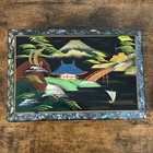 Japanese Black Lacquer Abalone Inlay Mt  Fuji Scenic Music Jewelry Box Vintage