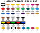 42 Color Acrylic Airbrush Paint Set With Thinners - Opaque  Metallic  Neon