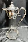 Antique Victorian Glass   Silverplate 13    Carafe  Pitcher W  Ornate Bow Pattern