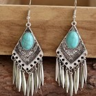 Boho 925 Sterling Silver Vintage Tibetan Tibet Turquoise Dangle Hook Earrings