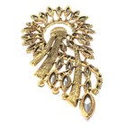 Antique Gold Tone Metal Extra Large Crystal Flower Brooch P1517-png