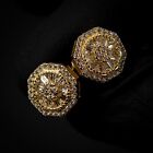 Men s Yellow Gold 925 Sterling Silver Iced Cz Octagon Cluster Stud Earrings