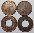 British India 2 Hole Coins   Republic India 2 Horse Coins Old One Paisa 4 Coins