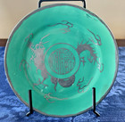 Antique Japanese Eiraku-style Porcelain Hand Painted Silver Dragon Teal Plate 6 