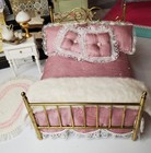 Miniature Dollhouse Furniture Vintage Artisan Dressed Silk Bed