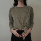 Women   s Olive Green Long Sleeve Knot Design Blouse Top