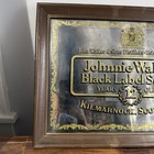 Johnnie Walker Black Label Scotch Wood Framed Mirror Picture Vintage Beeco