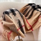 Classic Beige Plaid Cashmere Scarf  embroidered Logo 