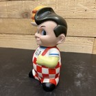 Vintage Big Boy Coin Money Piggy Bank Hard Vinyl Plastic W hamburger Nice Shape 
