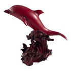 Red Dolphin Waves Cinnabar Figurine  Handcrafted Original Label 5 5i