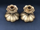 Vintage Mid Century Taper Candle Holder Pair Gold Ceramic - C1