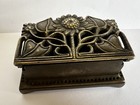 Vintage Brass Art Nouveau Floral Sunflower Stamp Holder Dispenser Or Trinket Box