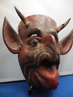 Vintage Hand Carved Painted Wood Mexican Diablo Folk Art Horned Devil Mask