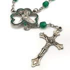 Irish Auto Rosary Shamrock Green Pocket One Decade Crystal Beads St Patrick