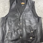 Vintage Men Harley Davidson Black Leather Vest Ca03402 Usa Large