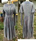Vtg Cotton Day Dress Civil War Prairie Blue B38 W30 Genuine Antique Vguc M