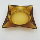Vintage Mid Century Modern Glass Amber Square Cigar Cigarette Ashtray 6    Large