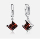 925 Sterling Silver Square Crystal Jewelry Set Necklace Earrings For Women