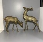 Vtg Pair Of Brass Spotted Deer Buck And Doe Large Figurines 13 5    And 8 5    Mcm