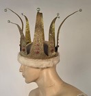 Whimsical Vintage 1960   s Metallic Gold Glitter Costume Crown W Jewels