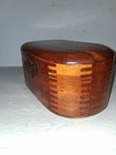 Vintage Antique Oval Hand Carved Wood Sewing Jewelry Unique Finger Joint Box 