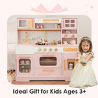 Pink Wooden Play Kitchen For Kids    Realistic Appliances  Storage   15 Fun Access