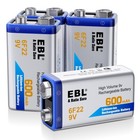 Ebl 600mah 9v Rechargeable Batteries 9 Volt Lithium   9v Optional Charger Lot