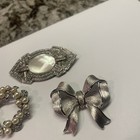 Lot Of 3 Vintage - Modern Brooch Tack Pins Silver Tone - Wreath   Bow Etc