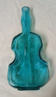  2  Vintage Blue  teal 10  Cello Violin Shape Glass Vases