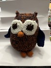 Handmade Crochet Plush Owl 10    Tall 7   w Orange Blue Black White