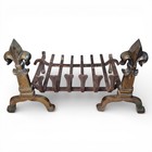 Antique Brass   Iron Fire Grate   Fire Basket With Fleur-de-lis Finials
