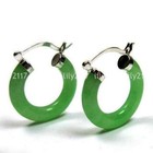 New Pair Natural Green Jade 925 Sterling Silver Hook Hoop Ring Dangle Earrings