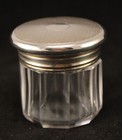 Antique Glass 10 Sided Vanity Powder Jar Sterling Silver Top London 1926