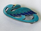 Y4604 Obidome Cloisonne Sash Clip Brooch Swan Bird Japan Kimono Antique Vintage