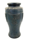 Antique 1920s Japanese Black Textured Art Pottery Vase W  Ornate Crest
