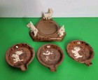 Vintage Ceramic Terrier Dog Ashtray Set With 3 Ashtrays - Japan