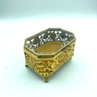 Vintage Jewelry Box Casket Ormolu Footed With Beveled Glass Lid 5  L X 4 1 4  W