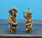 2pc Brass Dragon   Phoenix Figurine Mini Animal Statue Table Home Decoration Toy