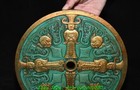 11 4  old Chinese Turquoise Gilt Carved Dragon Beast People Person Yubi Yu Bi