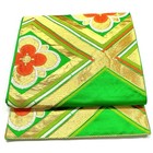 4514  Japanese Vintage Fukuro Obi Belt Kimono Fabric Silk Traditional Green