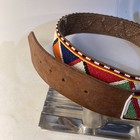 Vintage Native American Hand Beaded Multicolored Cowhide Leather Belt Large