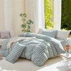  Green Striped Duvet Cover Set 100  Twin 68  X 90   Wide Stripes - Green white