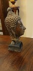 Antique Vintage Metal Bronze Thai Buddah Bust   Head Wood Base