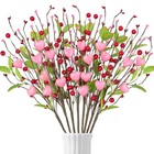 10pcs Valentines Day Decorations Pink Heart Picks - Valentine Artificial Berry 