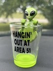 Area 51 Space Theme Green Ufo Shot Glass  With Alien Attached